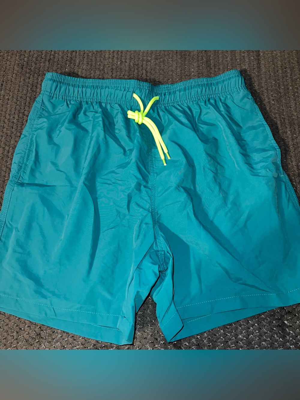 Men's Teal Swim Shorts with Neon Drawstring